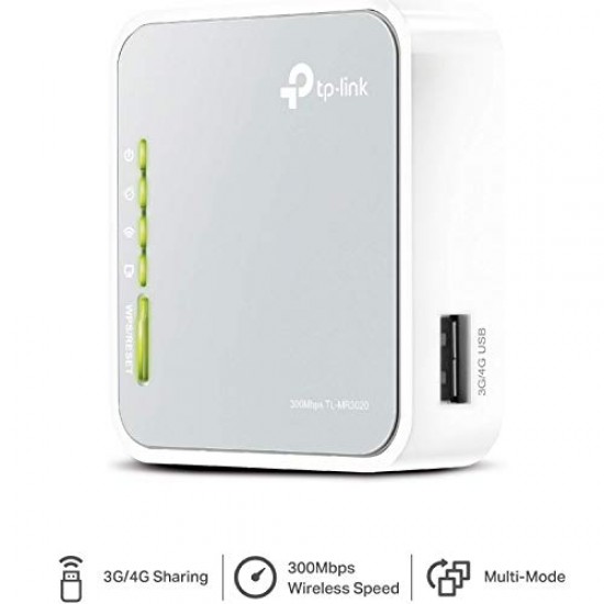 TP-Link 300Mbps Wireless 3G/4G Portable Router(TL-MR3020) with Mini USB Port  Grey