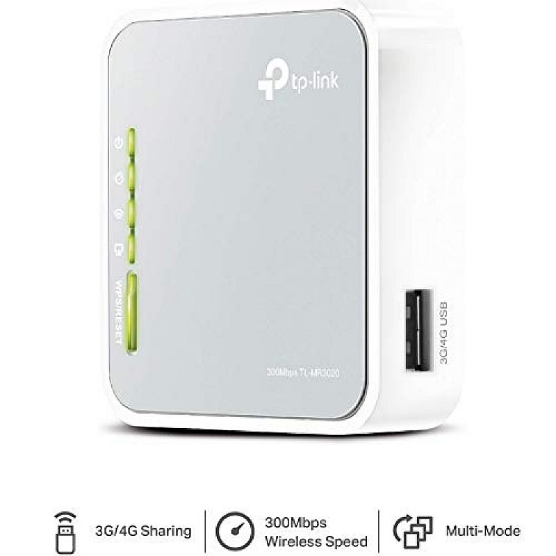 TP-Link 300Mbps Wireless 3G/4G Portable Router(TL-MR3020) with Mini USB Port  Grey