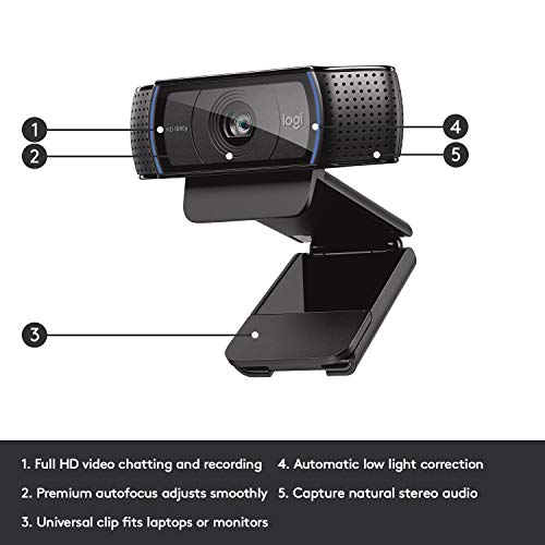 Logitech C920 HD Pro Webcam, Full HD 1080p/30fps Video Calling, Clear Stereo Audio (Black) Logitech C920 HD Pro Webcam, Full HD 1080p/30fps Video Calling, Clear Stereo Audio (Black)