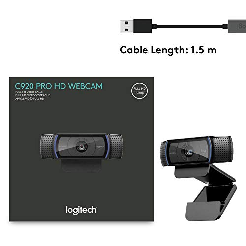 Logitech C920 HD Pro Webcam, Full HD 1080p/30fps Video Calling, Clear Stereo Audio (Black) Logitech C920 HD Pro Webcam, Full HD 1080p/30fps Video Calling, Clear Stereo Audio (Black)