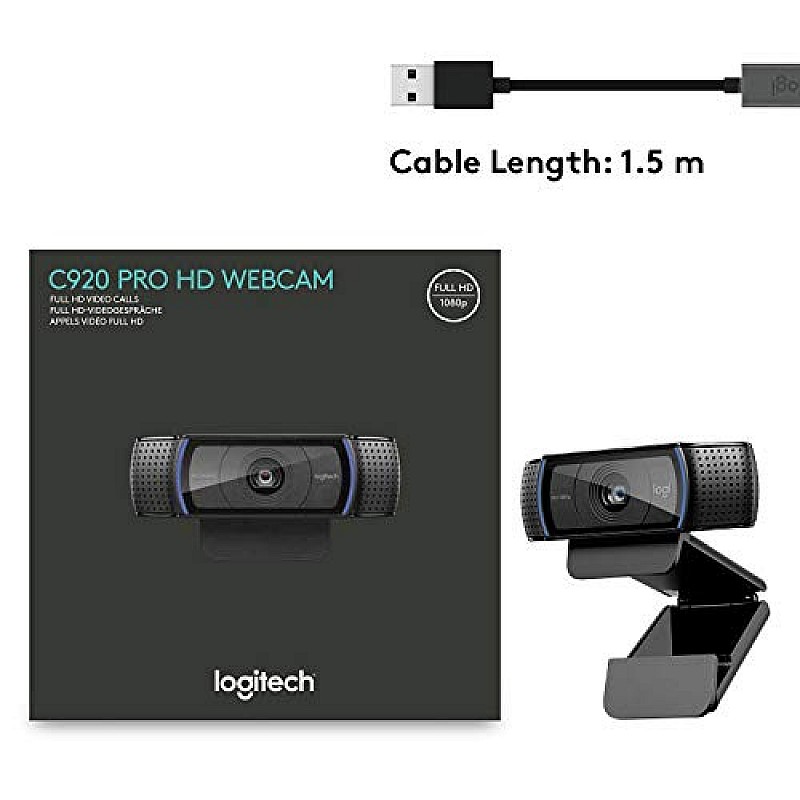 Logitech C920 HD Pro Webcam, Full HD 1080p/30fps Video Calling, Clear Stereo Audio (Black)