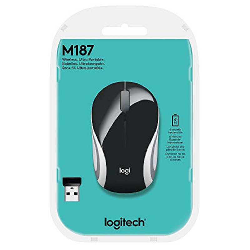 Logitech M187 Ultra Portable Wireless Mouse, 2.4 GHz with USB Receiver (Black)