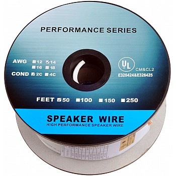 C&E CNE62686 Premium Series CL2 Rated 2-Conductor 14 Gauge in Wall Speaker Wire Cable (50 Feet / 15 Meters)