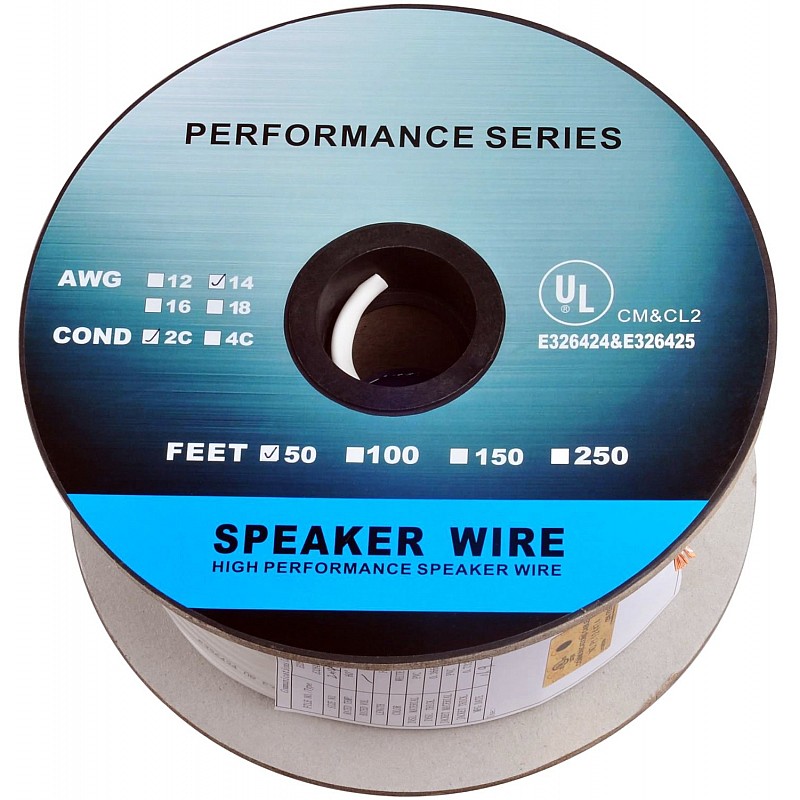 C&E CNE62686 Premium Series CL2 Rated 2-Conductor 14 Gauge in Wall Speaker Wire Cable (50 Feet / 15 Meters)