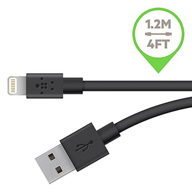 Belkin MFi Certified Lightning to USB Charge and Sync Cable for iPhone and iPad - Black