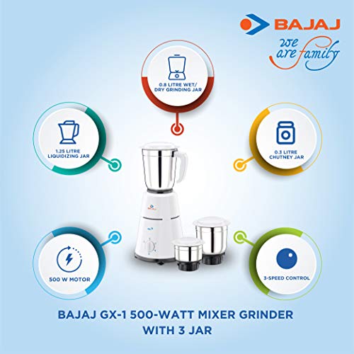 Bajaj GX-1 Mixer Grinder, 500W, Bajaj GX-1 Mixer Grinder, 500W,