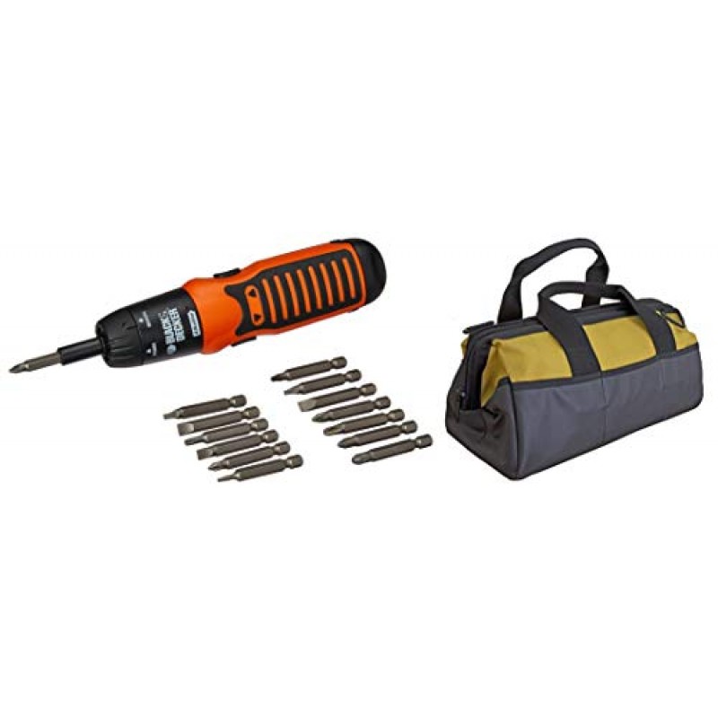 BLACK+DECKER A7073 6V Battery Powered Screwdriver with onboard LED Light & 14 pc bits included (A7073-IN)