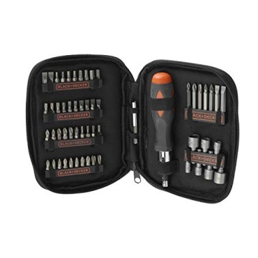 BLACK+DECKER A7073 6V Battery Powered Screwdriver with onboard LED Light & 14 pc bits included (A7073-IN)