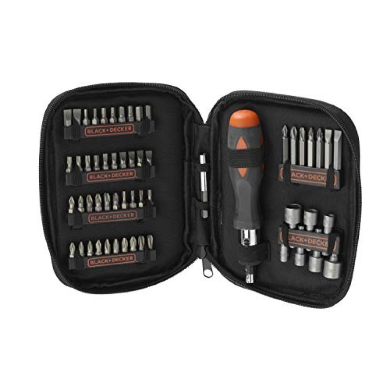 BLACK+DECKER A7073 6V Battery Powered Screwdriver with onboard LED Light & 14 pc bits included (A7073-IN)