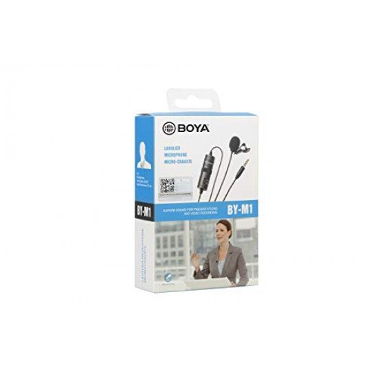 BOYA BY-M1 Clip-On Microphone for DSLR Camera/Smartphone/Camcorder/Audio Recorders - Black