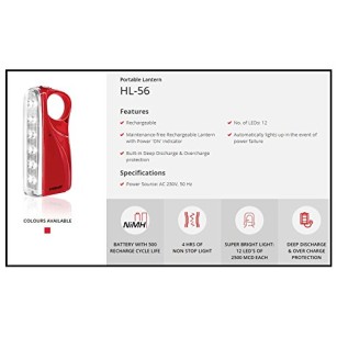 Eveready HL-56 Portable Rechargeable Lantern (Red) Eveready HL-56 Portable Rechargeable Lantern (Red)