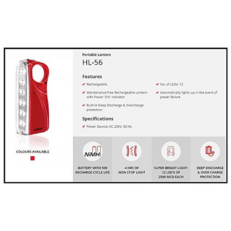 Eveready HL-56 Portable Rechargeable Lantern (Red)