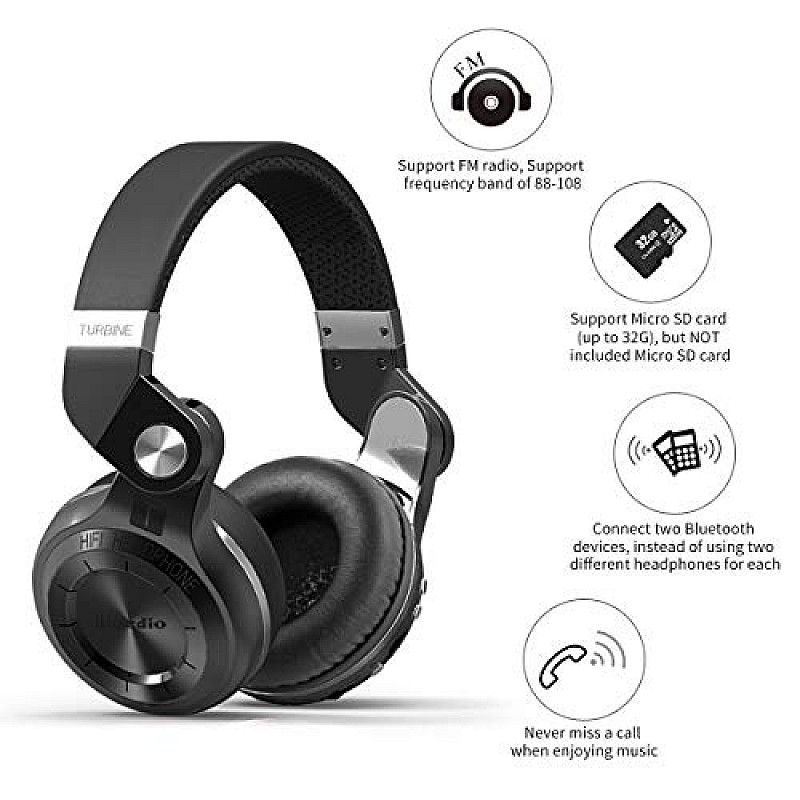 Bluedio T2 Plus Turbine Wireless Bluetooth Headphones (Black)