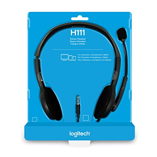Logitech H111 Wired On Ear Headphones With Mic Black- Logitech H111 Wired On Ear Headphones With Mic Black-
