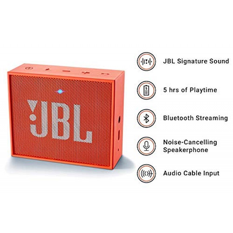 JBL GO Portable Wireless Bluetooth Speaker with Mic, signature sound, 5hours playtime (orange)