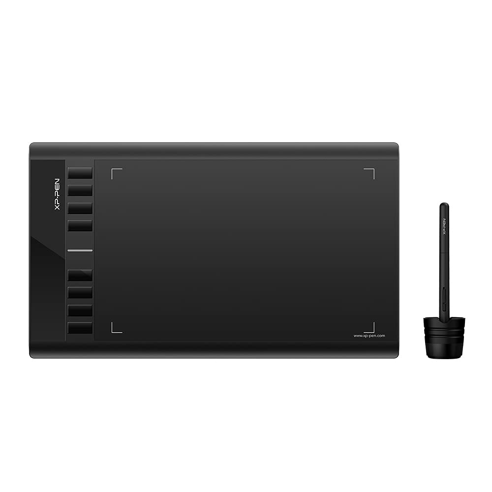 XP-Pen Star03 V2 8192 Levels of Pressure Sensitivity, Battery-Free Stylus, 8 Shortcut Keys and 8 nibs Graphics Drawing Tablet Pen (10 x6 Size)