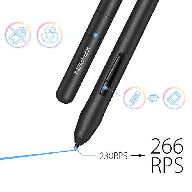 XP-Pen Star03 V2 8192 Levels of Pressure Sensitivity, Battery-Free Stylus, 8 Shortcut Keys and 8 nibs Graphics Drawing Tablet Pen (10 x6  Size)