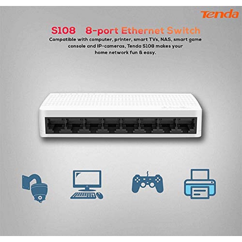 Tenda S108 8-Port Desktop Switch (White)