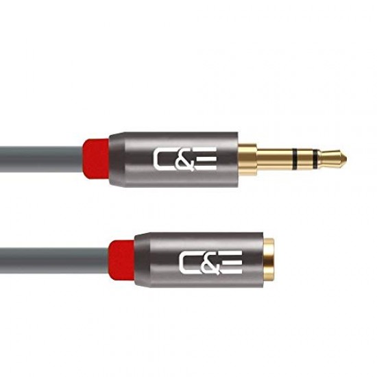 C&E CNE502040 6ft(1.8M) 3.5mm Aux Male to Female Extension Audio Cable Grey