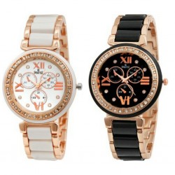 Swisstyle Analogue White Dial & Black Dial Womens Watches (Ss-703W-703B)(Set of 2)