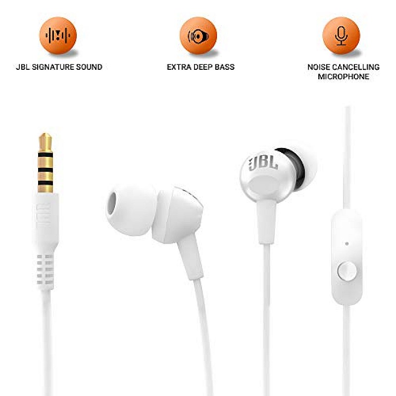 JBL C150SI by Harman in-Ear Headphones with Mic (White)