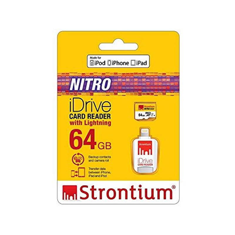 Strontium Nitro iDrive Card Reader (White) with Strontium Nitro 64GB UHS-I Class 10 MicroSD Card 