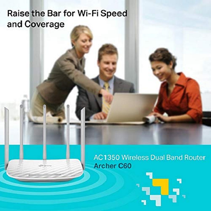 TP-Link Archer C60 AC1350 Dual Band Wireless, Wi-Fi Speed Up to 867 Mbps/5 GHz + 300 Mbps/2.4 GHz