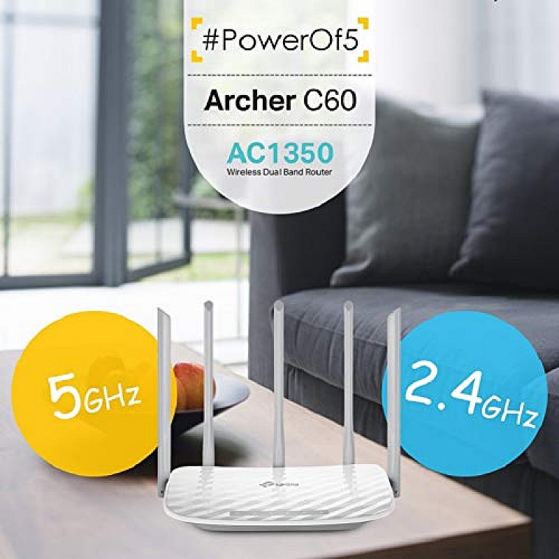 TP-Link Archer C60 AC1350 Dual Band Wireless, Wi-Fi Speed Up to 867 Mbps/5 GHz + 300 Mbps/2.4 GHz