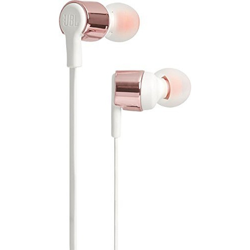 JBL T210 Pure Bass Premium Aluminum Build in-Ear Headphones with Mic & Tangle Free Cable (Rose Gold)