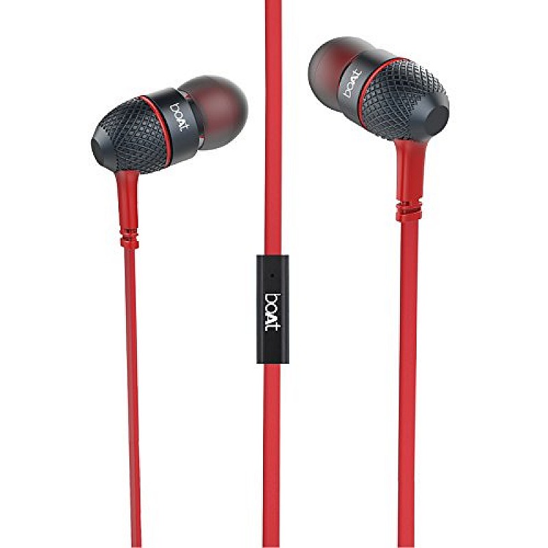 boAt Bass Heads 225 in-Ear Bass Headphones with One Button Mic (Red)