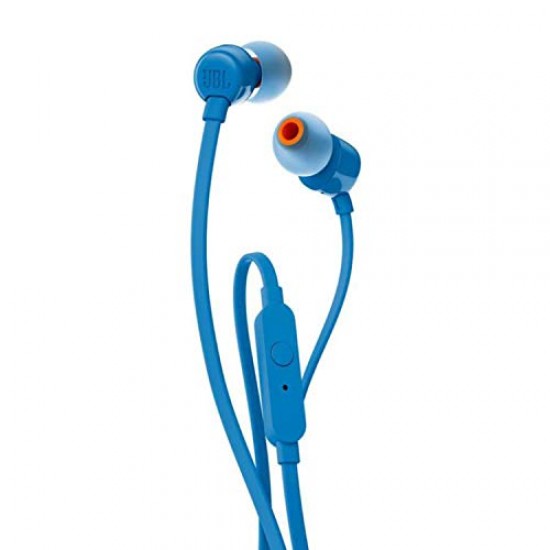 JBL T110 In-Ear Headphones with Pure Bass, Mic & Tangle Free Flat Cable  (Blue) 