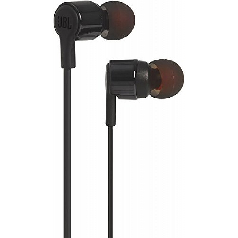 JBL T210 Pure Bass Premium Aluminum Build in-Ear Headphones with Mic & Tangle Free Cable (Black)