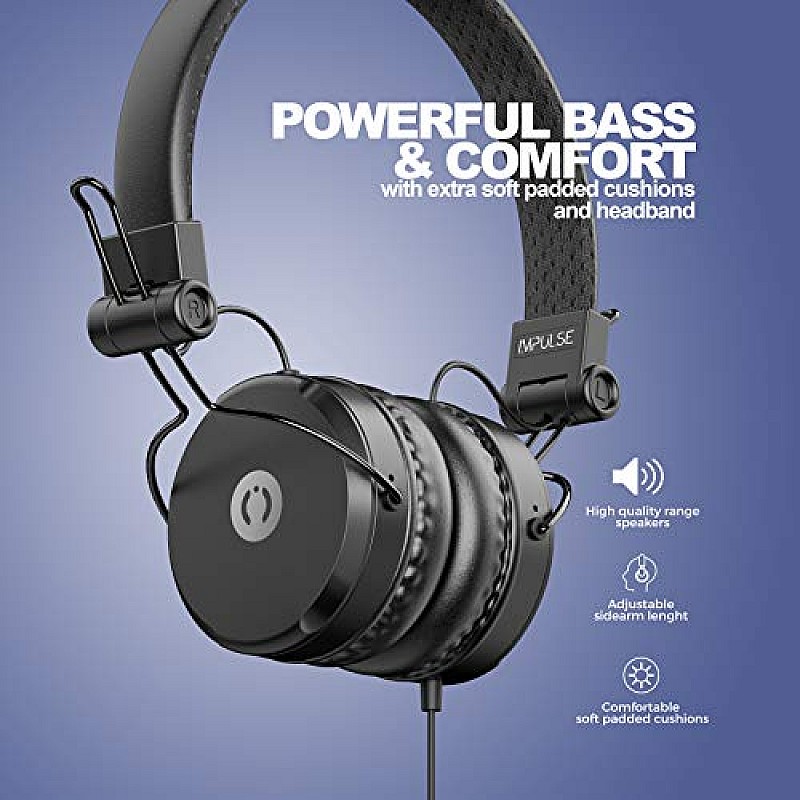 MuveAcoustics Impulse MA-1500SB Wired On-Ear Headphones with Microphone (Steel Black)