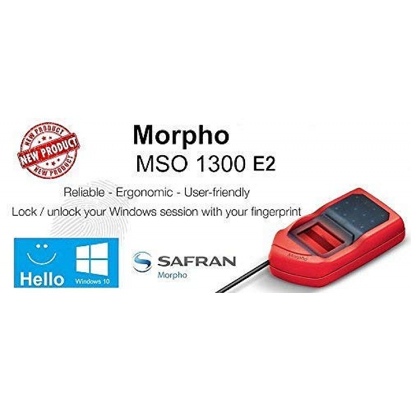 SAFRON MORPHO MSO 1300 E2 Fingerprint Scanner with USB Support (3x1.5-Inches, Red and Black)- 