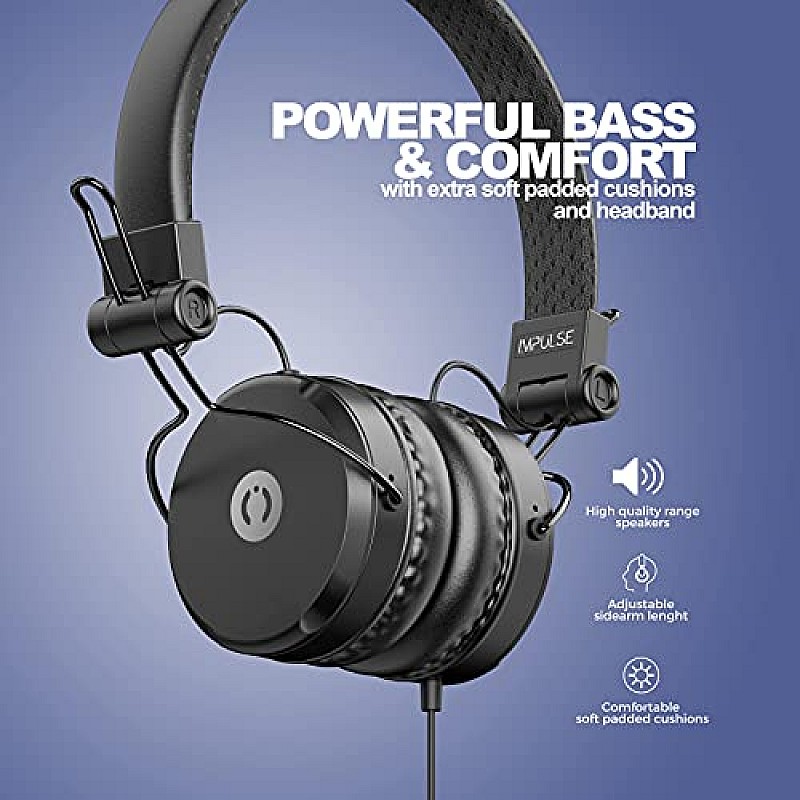 MuveAcoustics Impulse MA-1500FB Wired On-Ear Headphones with Microphone (Flagship Blue)