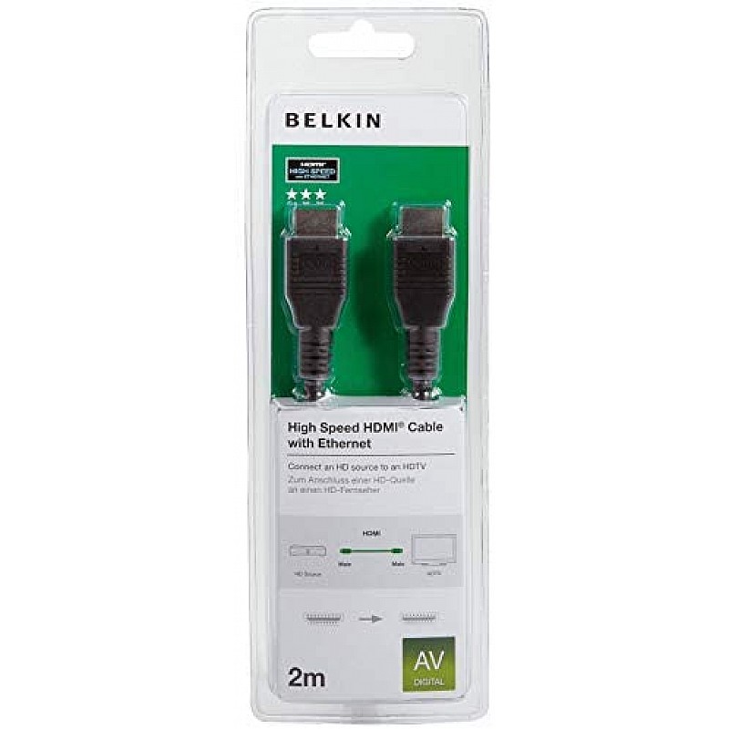 Belkin High Speed HDMI Cable Supports Ethernet, 3D, 4K, 1080p, Audio Return (2 Meter,Black)