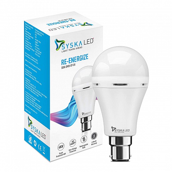 Syska Inverter SSK-EMB-07-01-B22 7-Watt Rechargeable Emergency Bulb (White)