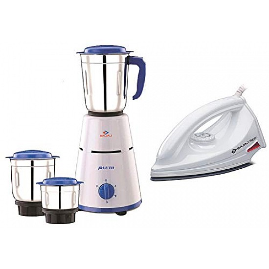 Bajaj Pluto Mixer Grinder, 500W, 3 Jars (White)