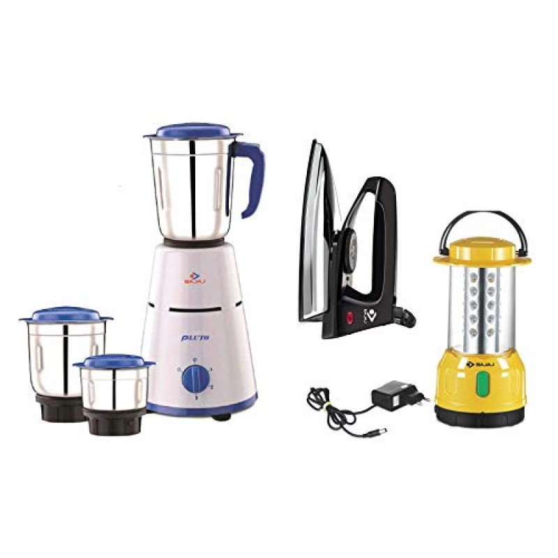 Bajaj Pluto Mixer Grinder, 500W, 3 Jars (White)