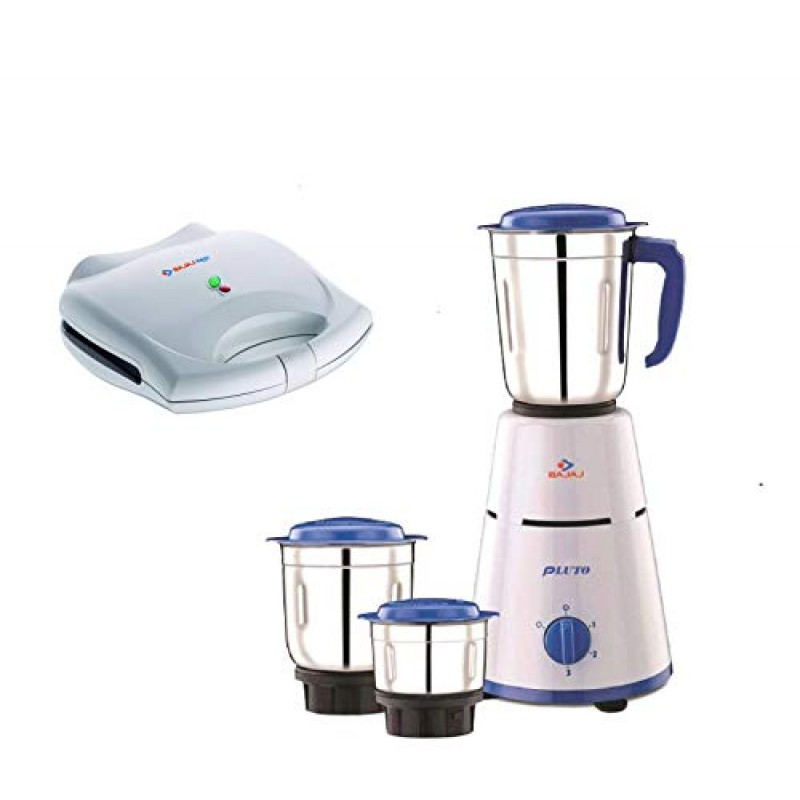 Bajaj Pluto Mixer Grinder, 500W, 3 Jars (White)