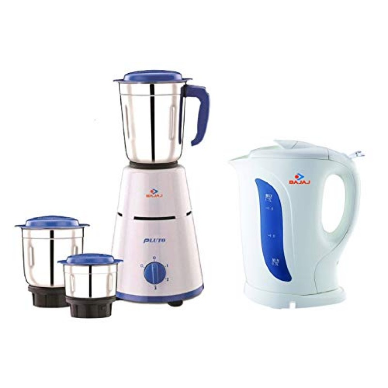 Bajaj Pluto Mixer Grinder, 500W, 3 Jars (White)