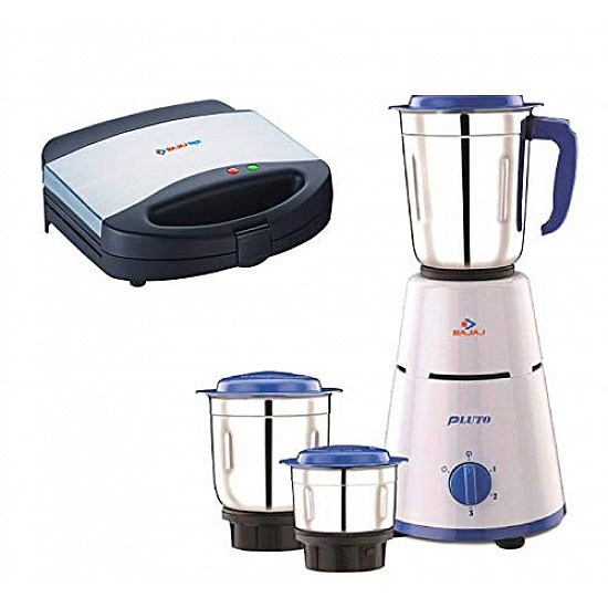 Bajaj Pluto Mixer Grinder, 500W, 3 Jars (White)