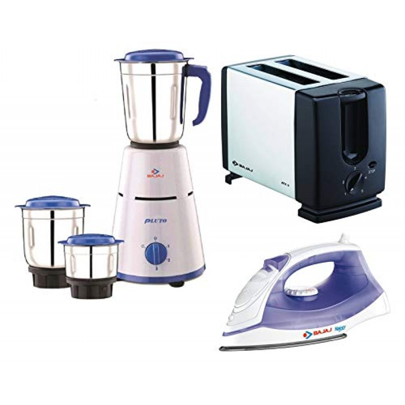 Bajaj Pluto Mixer Grinder, 500W, 3 Jars (White)