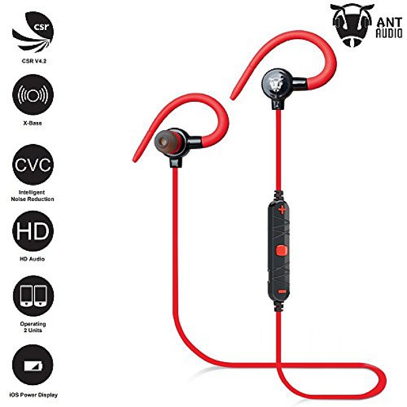 Ant Audio H25R in-Ear Bluetooth Sports Earbud Earphones with Mic (Red)