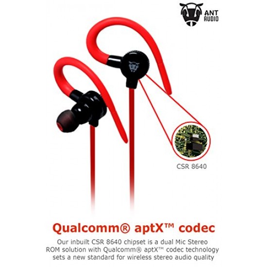 Ant Audio H25R in-Ear Bluetooth Sports Earbud Earphones with Mic (Red)