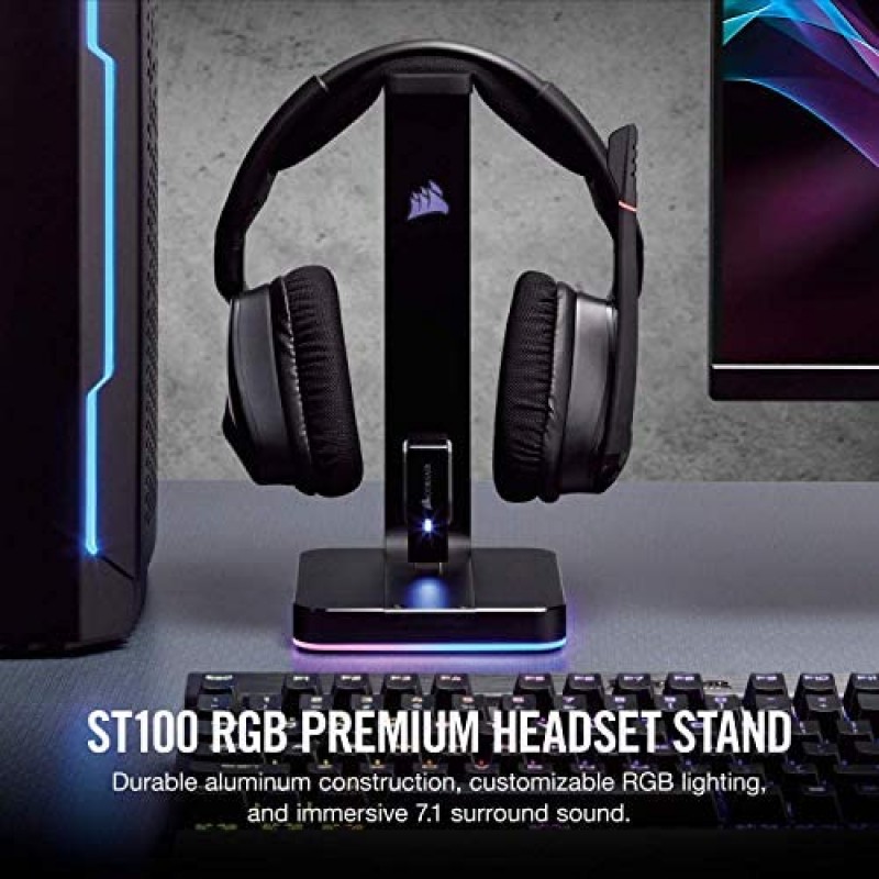 CORSAIR ST100 RGB Premium Headset Stand with 7.1 Surround Sound - 3.5mm and 2xUSB 3.0