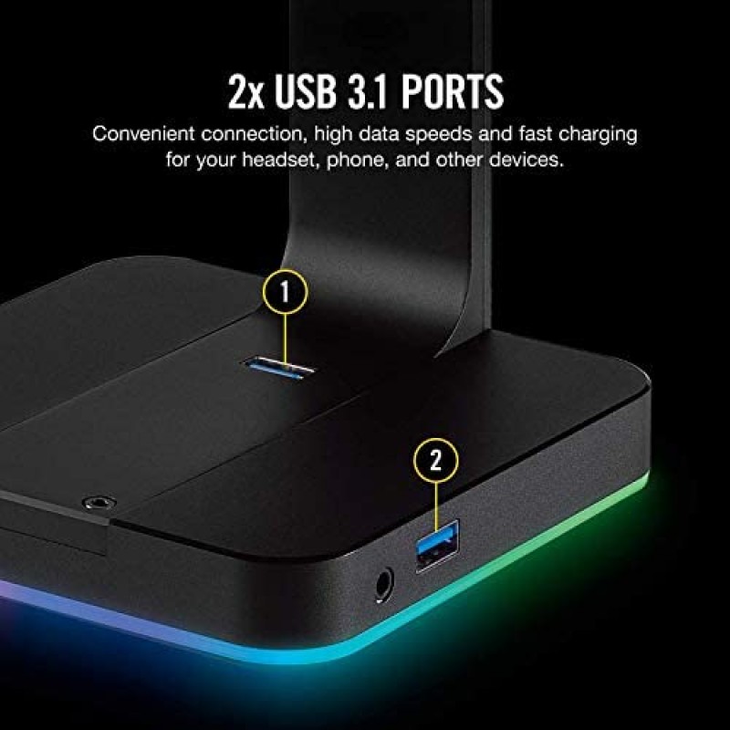 CORSAIR ST100 RGB Premium Headset Stand with 7.1 Surround Sound - 3.5mm and 2xUSB 3.0