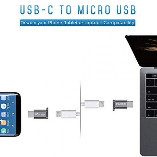 iVoltaa Micro USB to Type C Adapter with Fast Charging and Data Sync - Space Grey