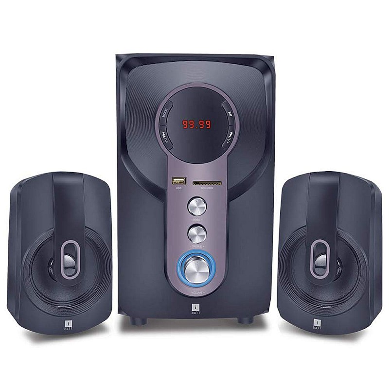 iBall Hi-Basss 2.1 Speaker Built-in FM Radio and Multiple Equalizers with LED Display and Remote Control, Black