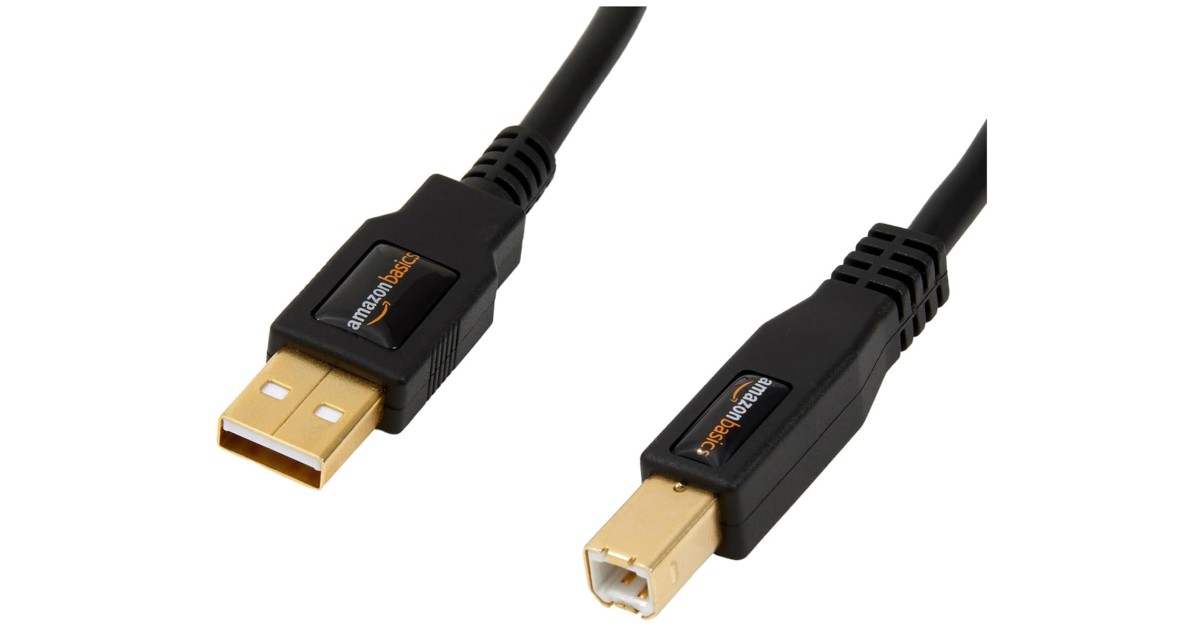 Amazon Basics USB 2.0 Cable, USB-A to USB-B, for Printer or External Hard Drive, Connect to Computer/Laptop/PC, 480 Mbps Transfer Speed, Gold-Plated Connectors, 6 Foot, Black product image